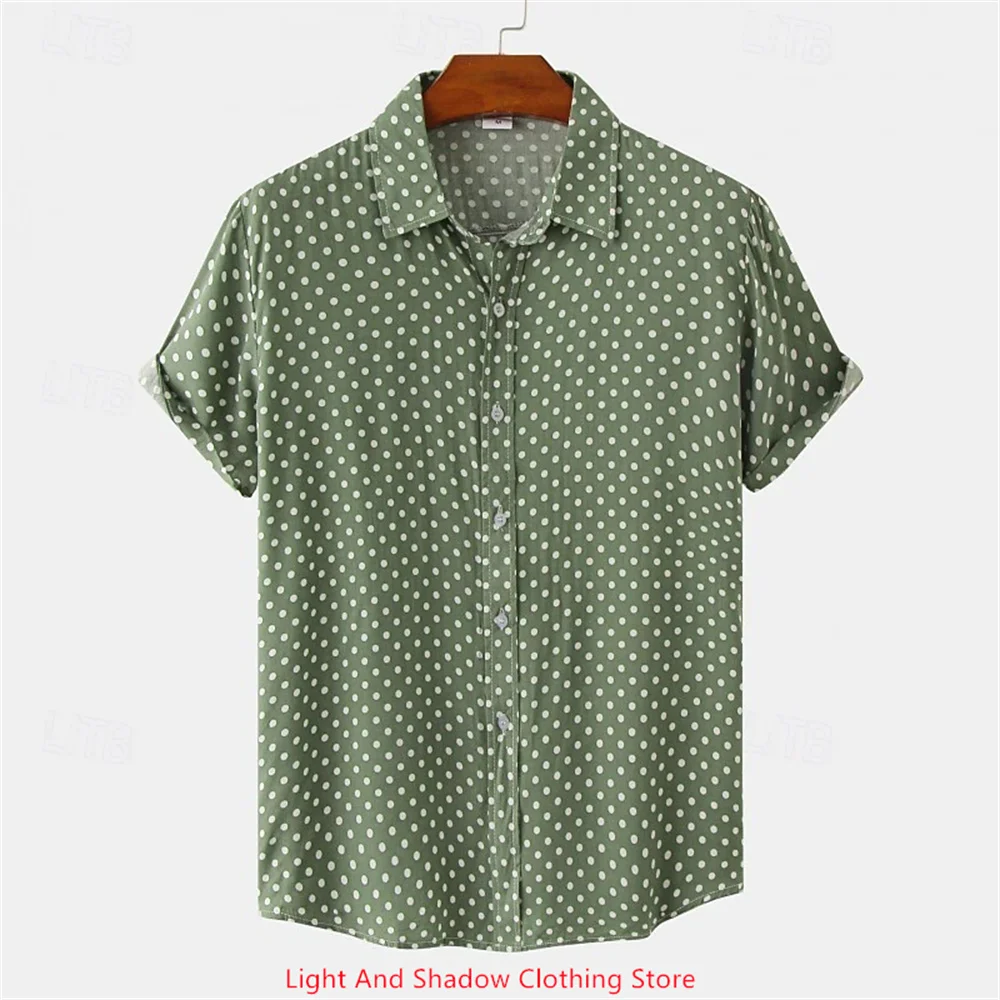 Men's Fashion Shirt Polka Dot Printed Short Sleeve Top Hawaii Casual Men's Collar Button Top Comfortable Soft Fabric XS-5XL