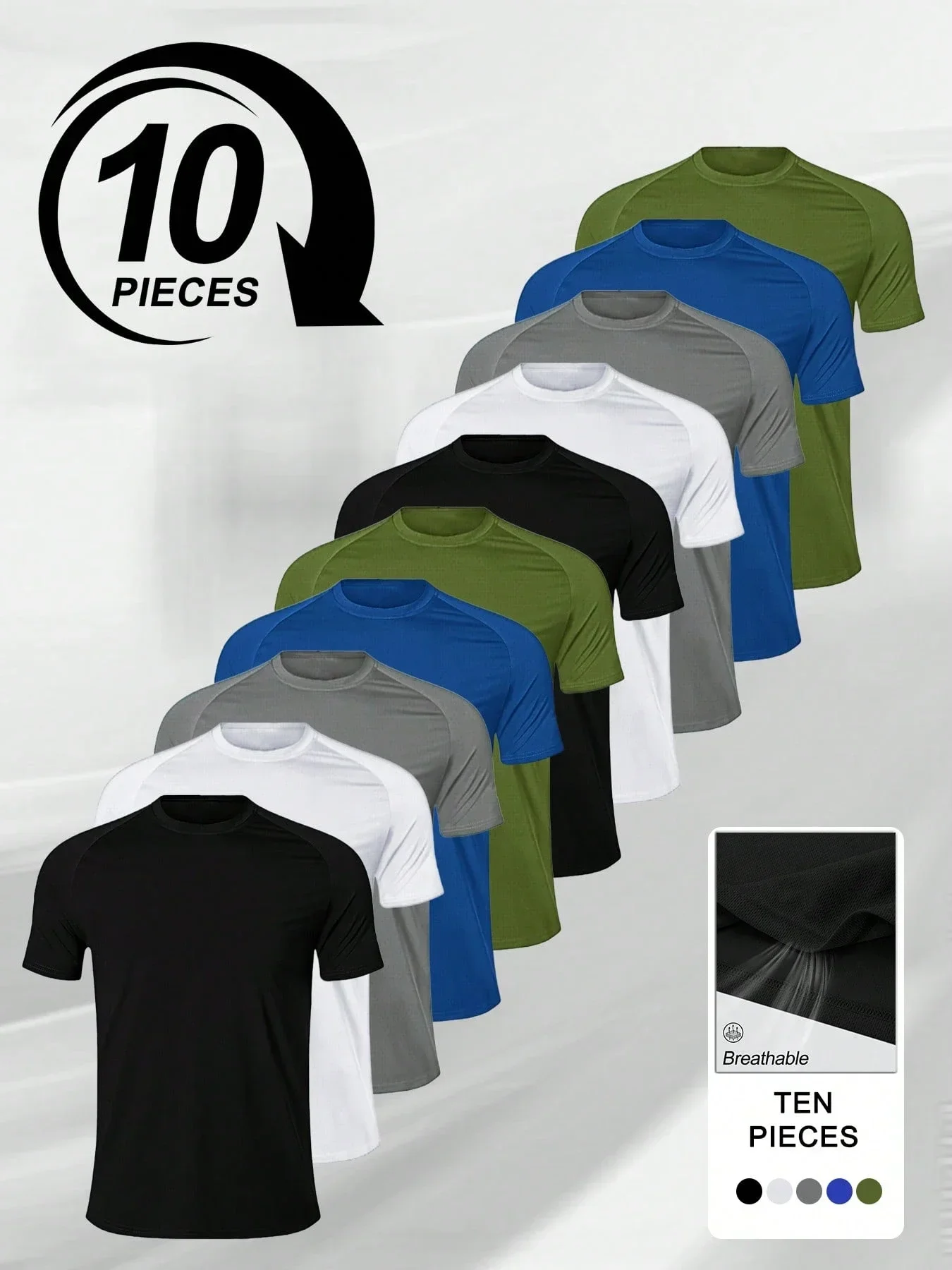 

10 Pieces Men's Breathable Quick Dry Short Sleeve Solid Color Sport Tee