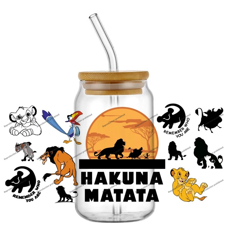 Miniso الأسد الملك سيمبا نمط ل Libbey 16oz يمكن الزجاج ثلاثية الأبعاد مقاوم للماء الأشعة فوق البنفسجية DTF القهوة يمكن التفاف Libbey الزجاج التفاف