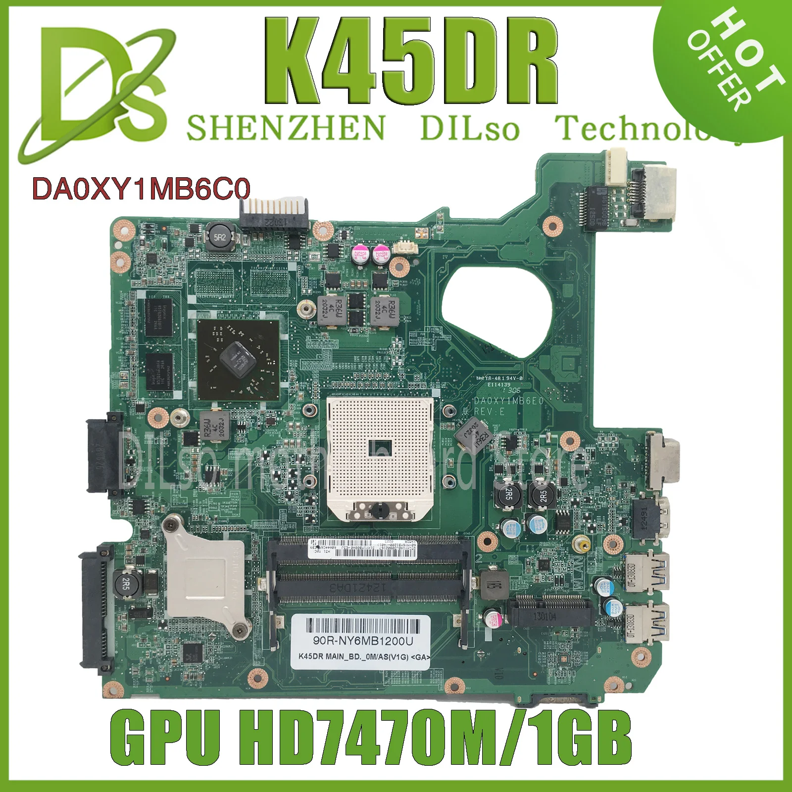 

KEFU K45DR Motherboard HD7470M 1GB For Asus A45D A45DR K45D DA0XY1MB6E0 Laptop Motherboard Suppprt AMD CPU 100% Test OK