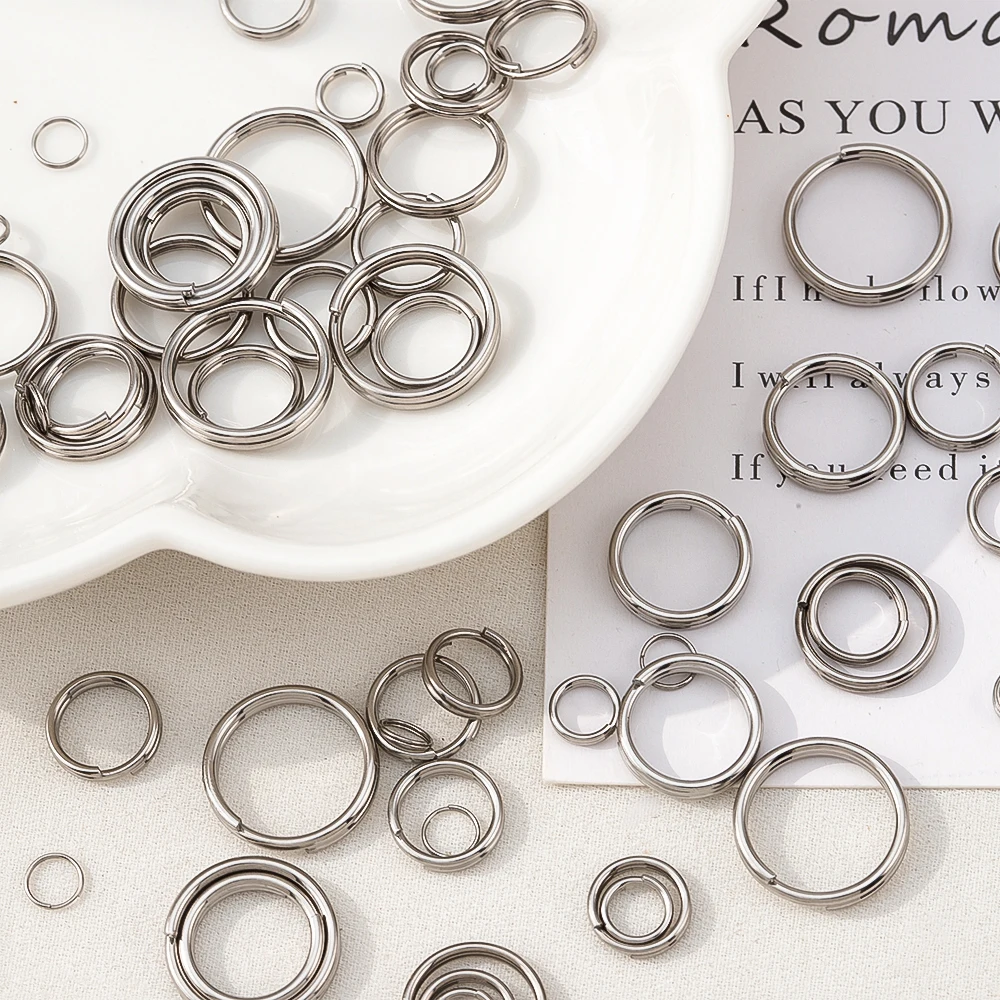100pcs No Fade Stainless Steel Double Loop Jump Rings 4 5 7 8 10 12mm Split Ring Connectors DIY Keychain Jewelry Making Findings