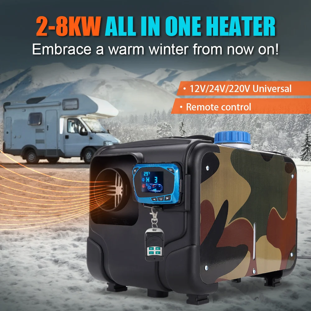 2-8KW Camouflage Car Heater Diesel Air Heater 12V/24V/220V With Silencer Remote Control  three-in-one for Truck Boat RV Trailer