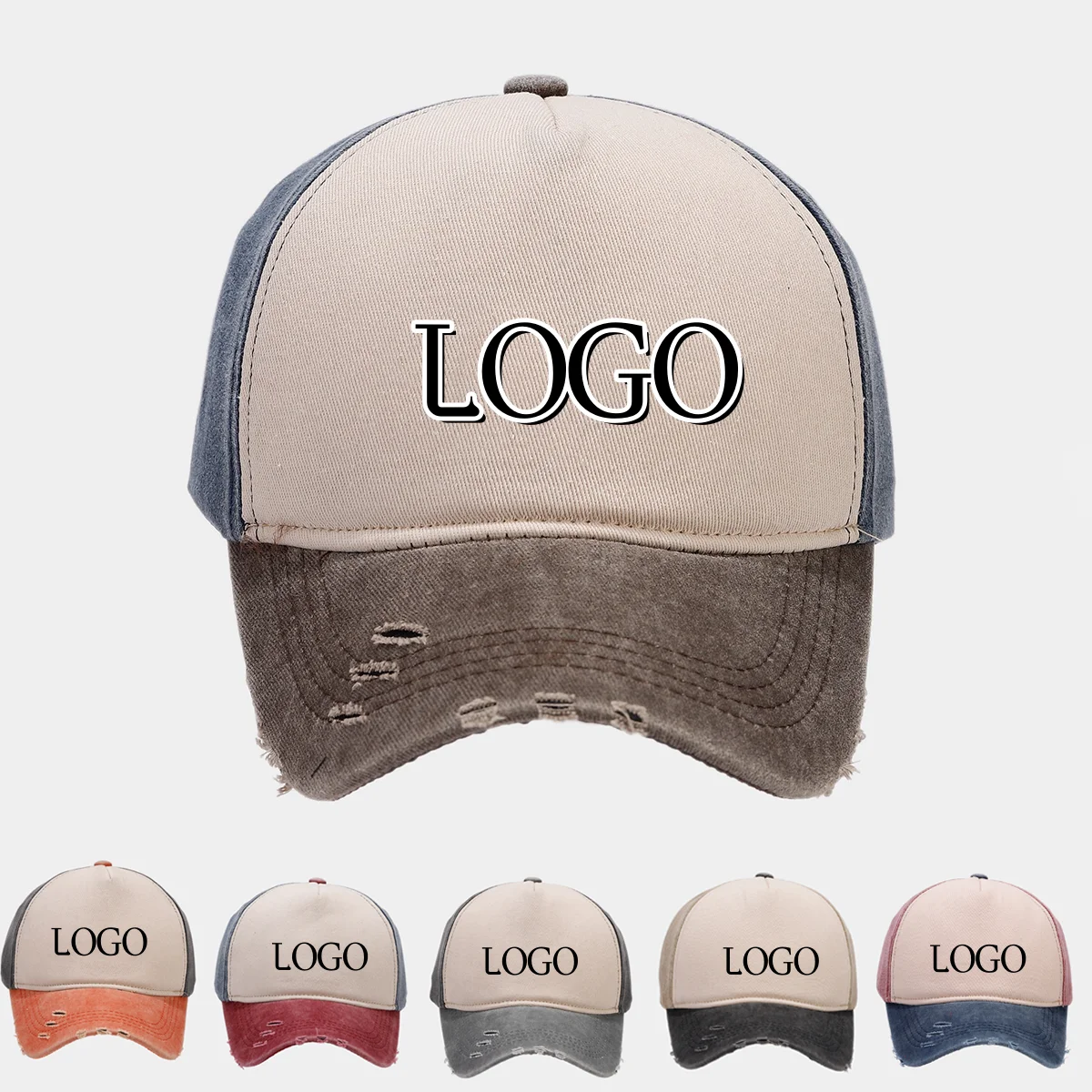 Unisex Vintage Hole Washed Cotton Baseball Cap Custom Logo Men Mesh Breathable Adjustable Trucker Hat Hip Hop Dad Caps Gorras