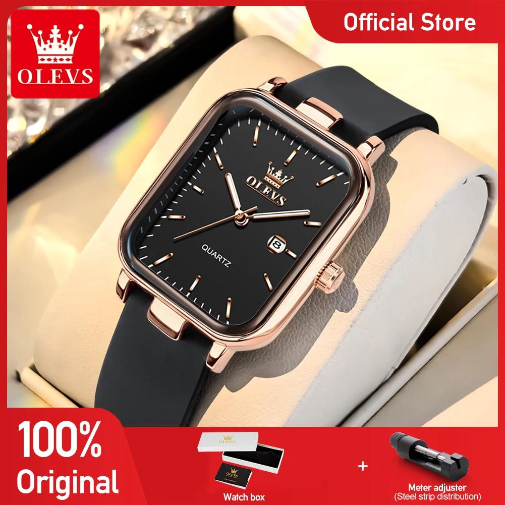 

OLEVS 7089 Watch Woman Original Elegant Quartz Wristwatch Waterproof Rubber Strap Date Watches For Woman Bracelet Set Gift Box