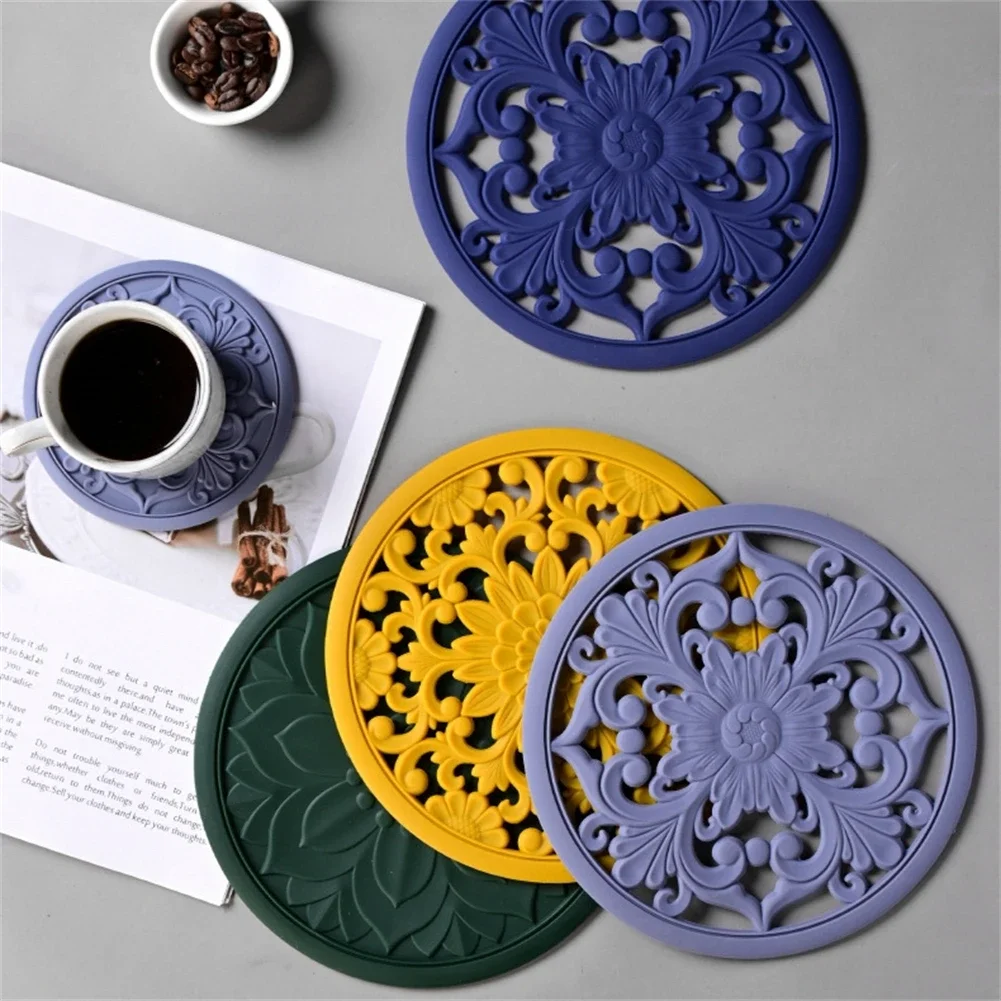 3 Pack Silicone Mats For Dining Table Insulated Anti-Slip Silicone Pot Mats Hot Mats Coasters Kitchen Table Mats Placemats 20cm