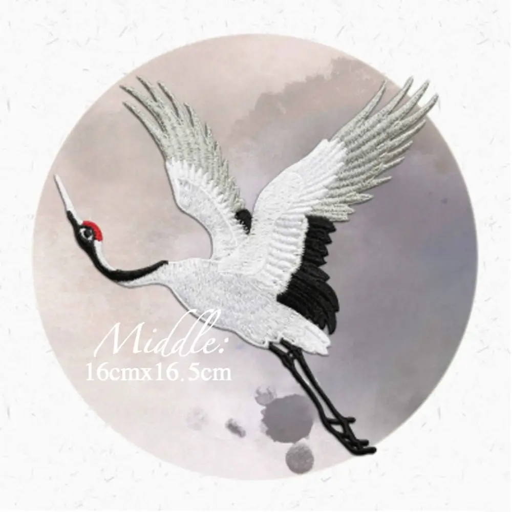 Crafts Red-crowned For Clothing Crane Birds Embroidery Sew On Patches Clothes Decor Embroidered Applique