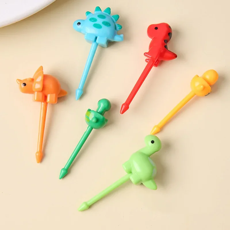 22pc/set Cartoon fruit fork cute eyes dinosaur cupcake top decoration food appetizer toothpicks, bento box accessories