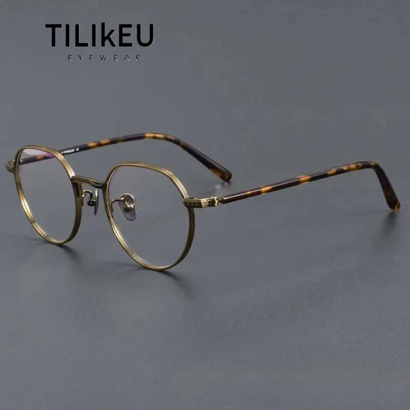 

Винтажная бронзовая оправа для очков из чистого титана, мужские роскошные дизайнерские овальные очки ручной работы в стиле ретро, полнокадровые очки по рецепту