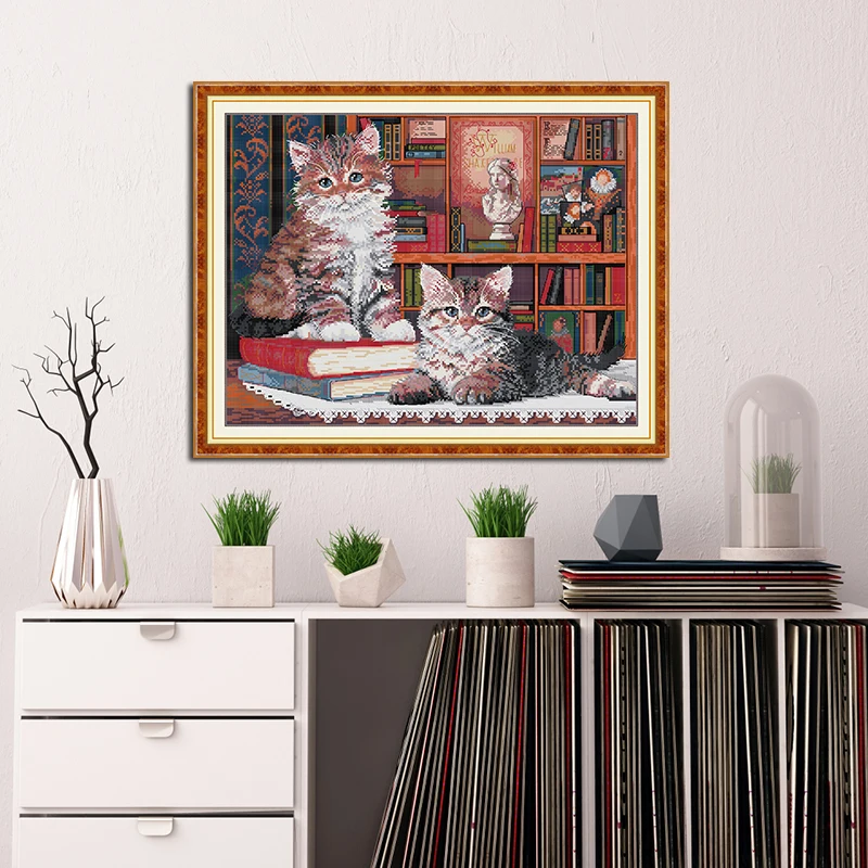 Cross Stitch Kit Joy Sunday The Learned Cat Pattern Printed Counted Canvas DIY Embroidery Kit Aida Cloth 16/14/11CT Home Decor