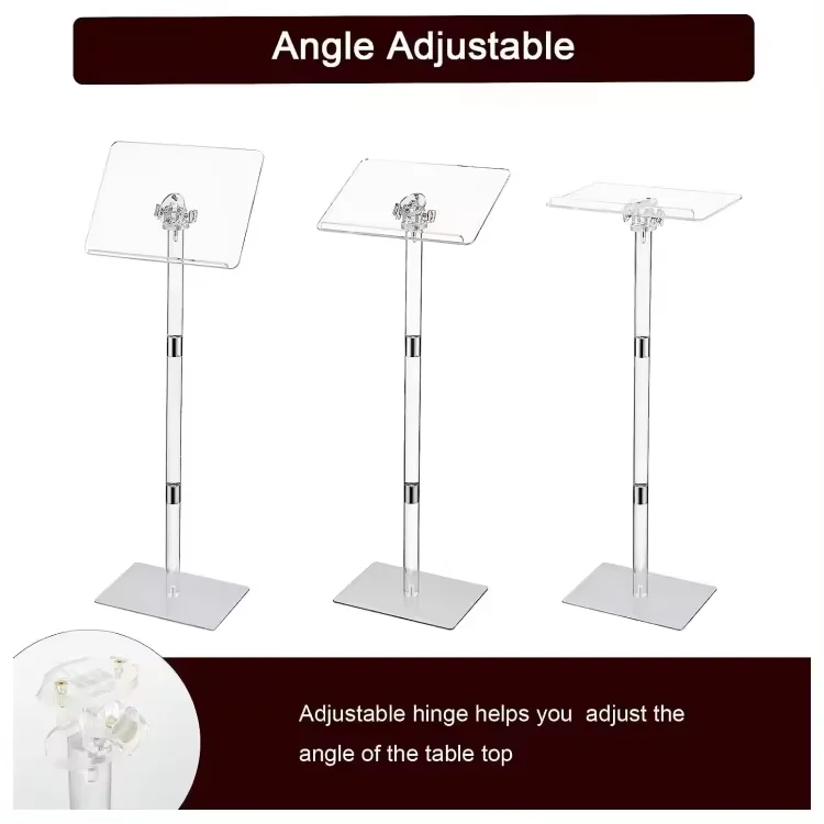 Moderno supporto per podio da concerto in acrilico trasparente con pulpito da chiesa inclinabile regolabile per scuole e hotel