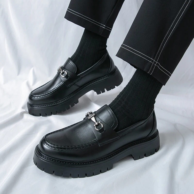 

Men Leather Oxford Derby Shoe Platform British Style SlipOn Business Dress Shoes Comfortable AntiSlip Office Wedding Party Black
