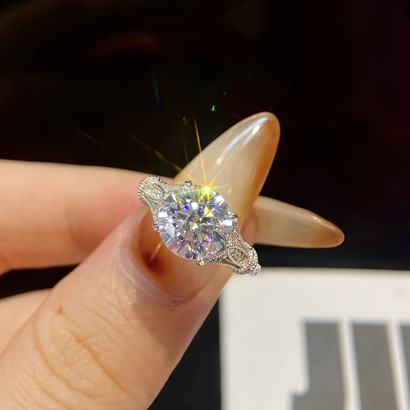 

KNB 3CT Круглое кольцо с большим муассанитом и бриллиантом, классическое роскошное женское обручальное кольцо, настоящее серебро 925 пробы, ювелирные изделия высокого качества