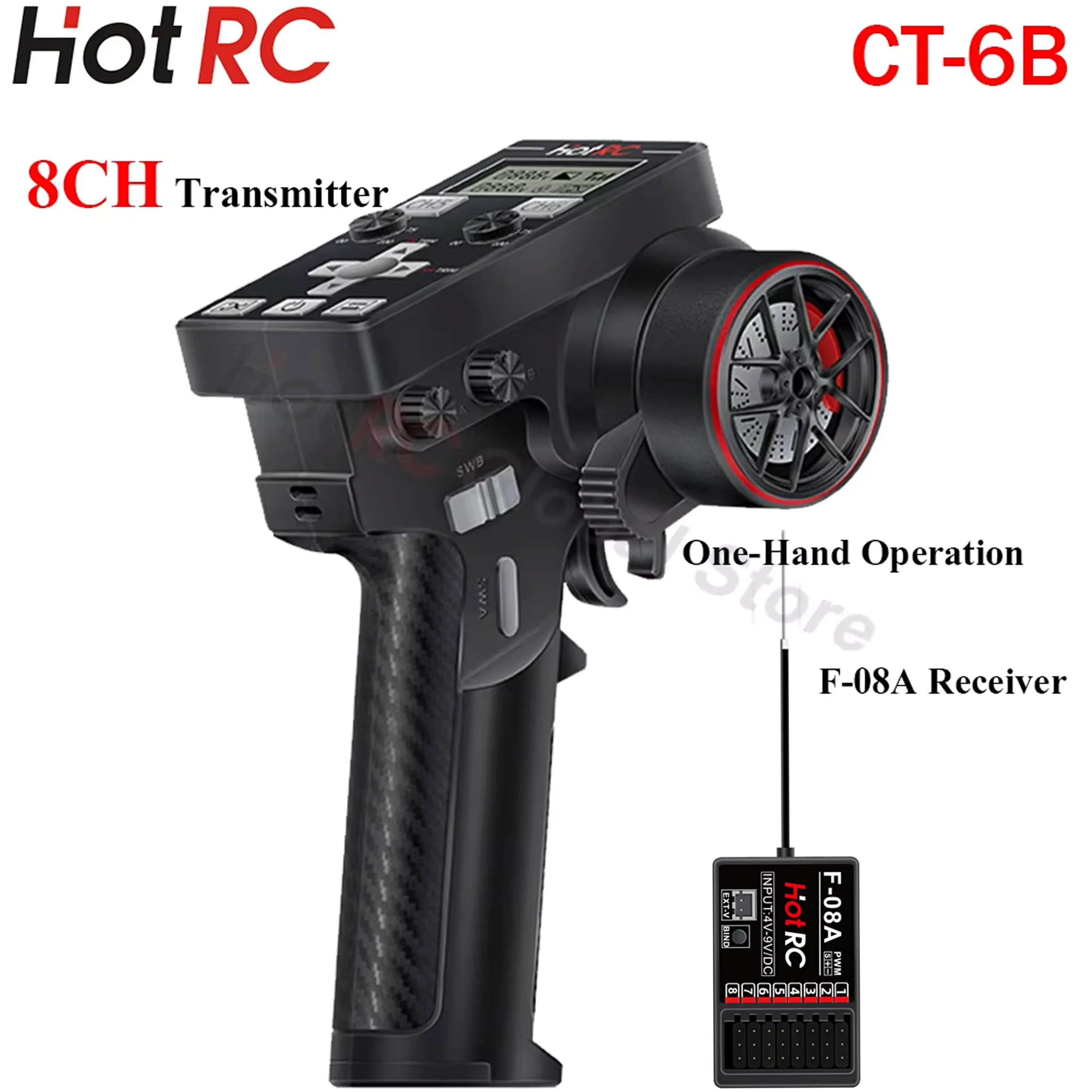 

HOTRC CT-6B 8CH 2.4Ghz One-hand Remote Control F-08A 8 Channel PWM Receiver Single Transmitter for RC Model Car Boat Ship Tank