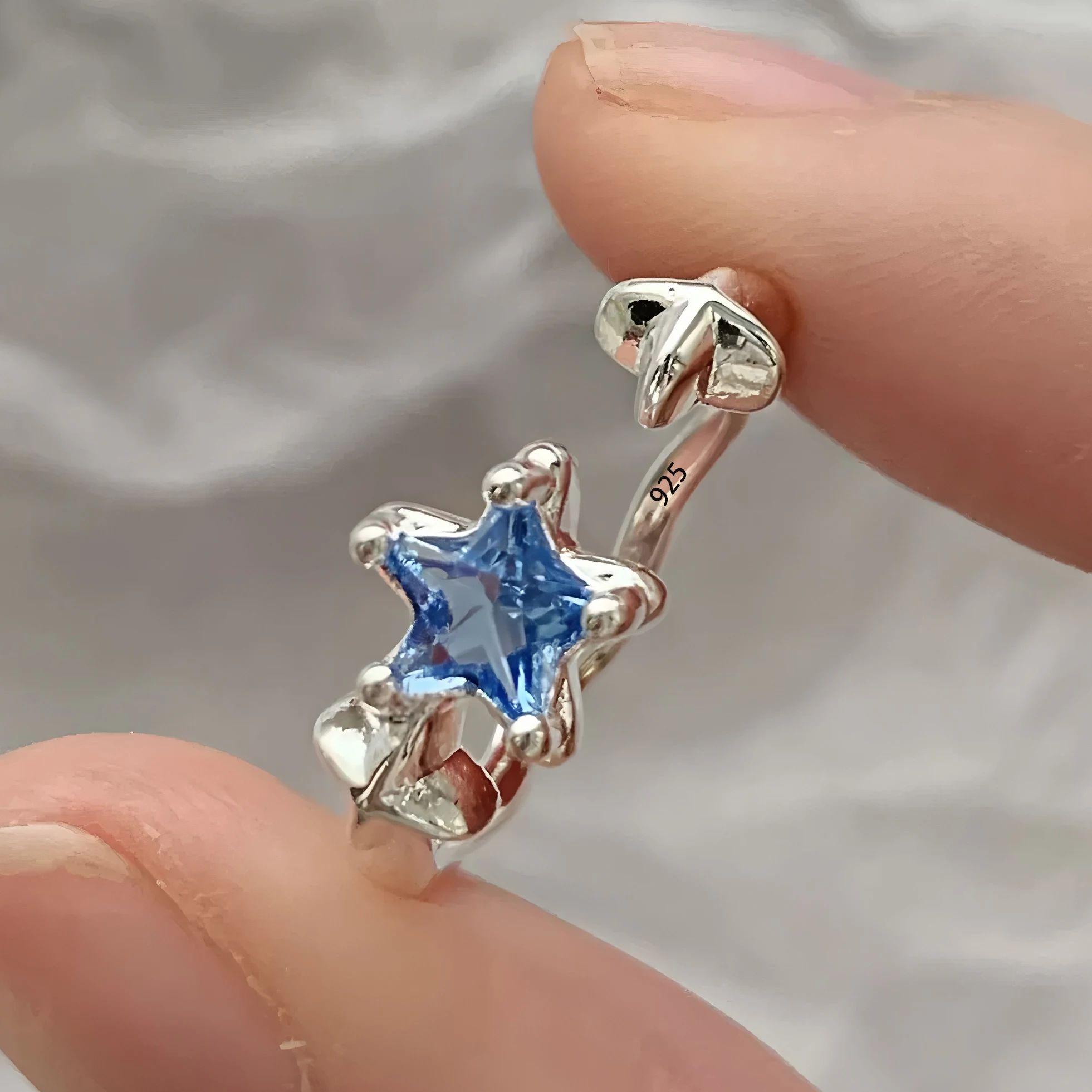 Women's 925 Sterling Silver Four-Pointed Star Zircon Ring