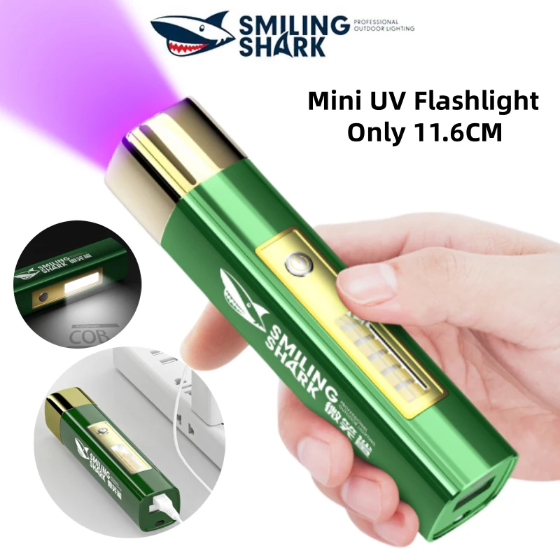 Smiling Shark 867A MINI UV Flashlight, 365NM Torchlight, USB Rechargeable,with COB Side Light, for Outdoor Camping, Identify