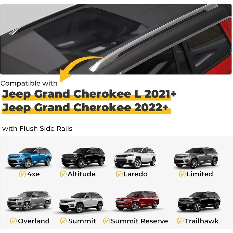 Draaistangen compatibel met Grand Cherokee L 2021-2025 en Grand Cherokee WL 2022-2025, zwaar uitgevoerd aluminium