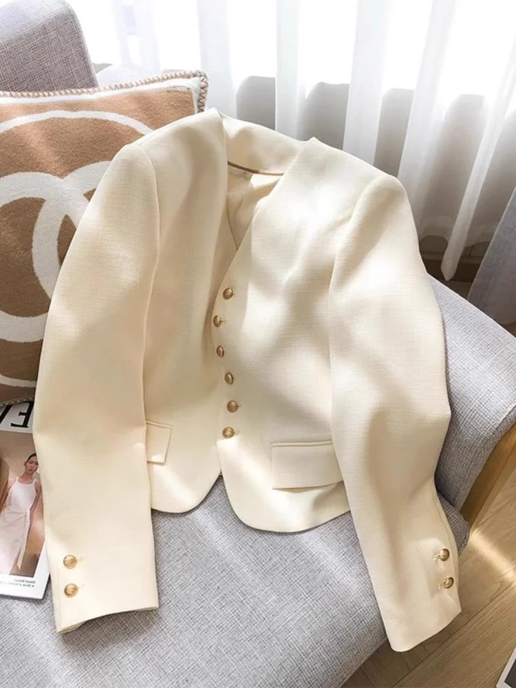 

Retro V-ne Single-buttoned Women's Coat Fall New Sle Commute Wind Loose Fit Long Sve Pure Color Button up