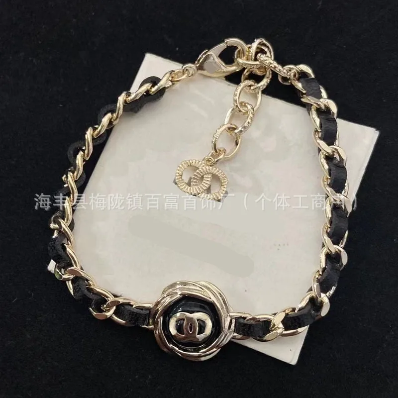 

Браслет Double C из черной кожи с золотой нитью, модный, универсальный, в ретро-стиле, премиум-класса