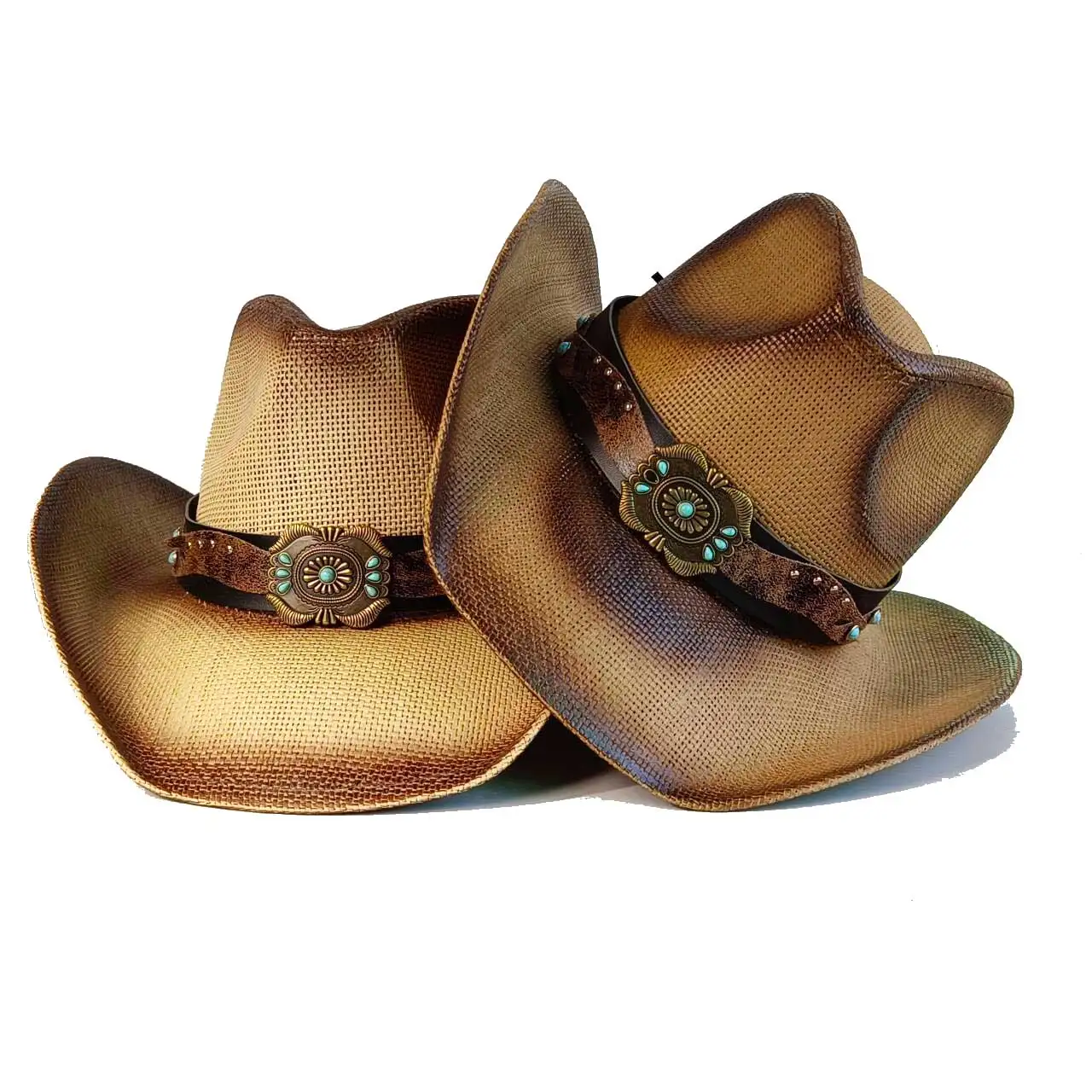 Cowboy straw hat Turquoise accessories wide brim straw hat party outdoor summer sun visor jazz hat wide brim Western  cowboy hat
