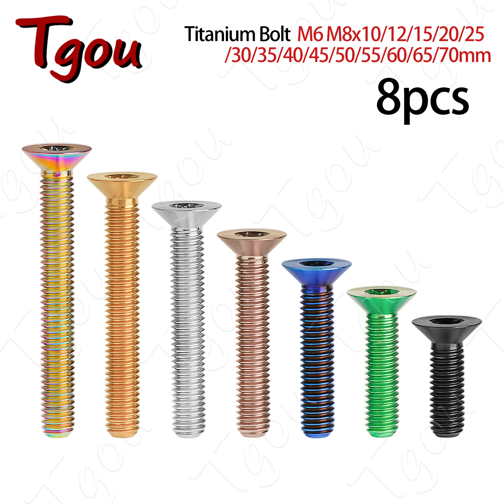 Tgou Titanium Alloy Bolts M6 M8x10/12/15/20/25/30/35/40/45/50/55/60/65/70mm Countersunk Head with Markings for Motorcycles 8pcs