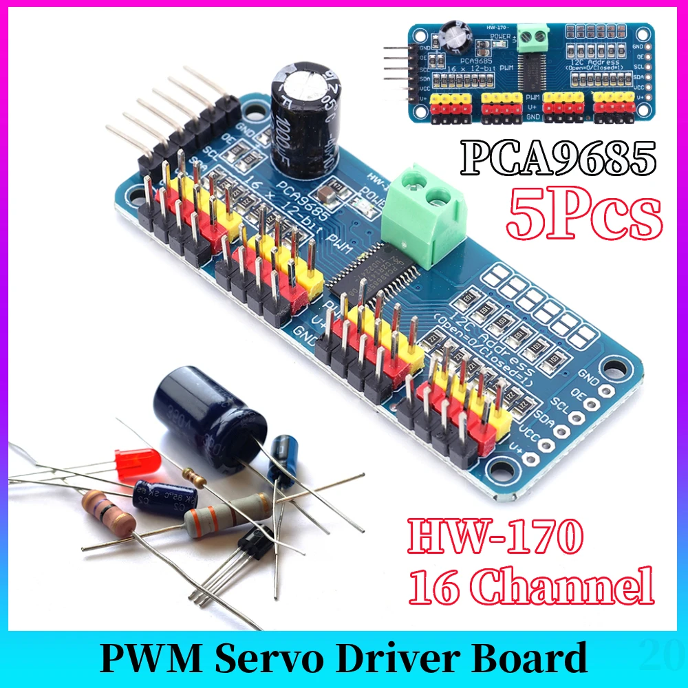 5Pcs PCA9685 16 Channel 12-bit PWM Servo Motor Driver Board I2C Module Robot HW-170