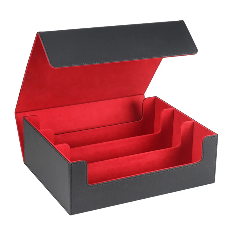 

1800+ Card Deck Case for Trading Cards, Magnetic Card Storage Box Top Side-Loading Deck Case Game Cards Box Black+Red