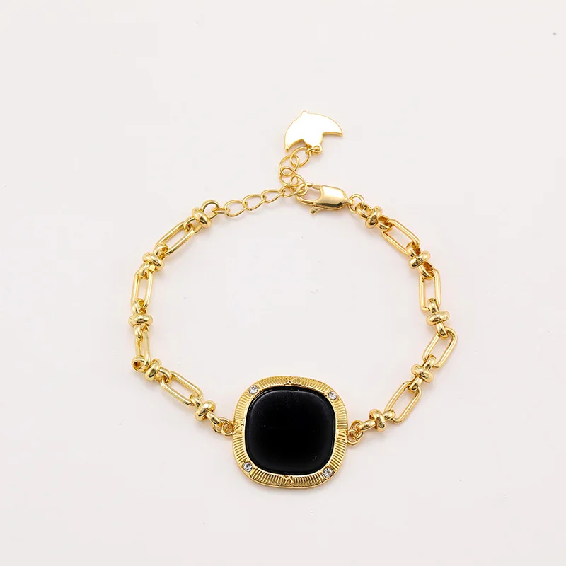 

New Designer Luxury Square Black Natural Stone Women's Bracelet Fashion Charm Sexy Gold-plated Square Pendant Women Bracelet