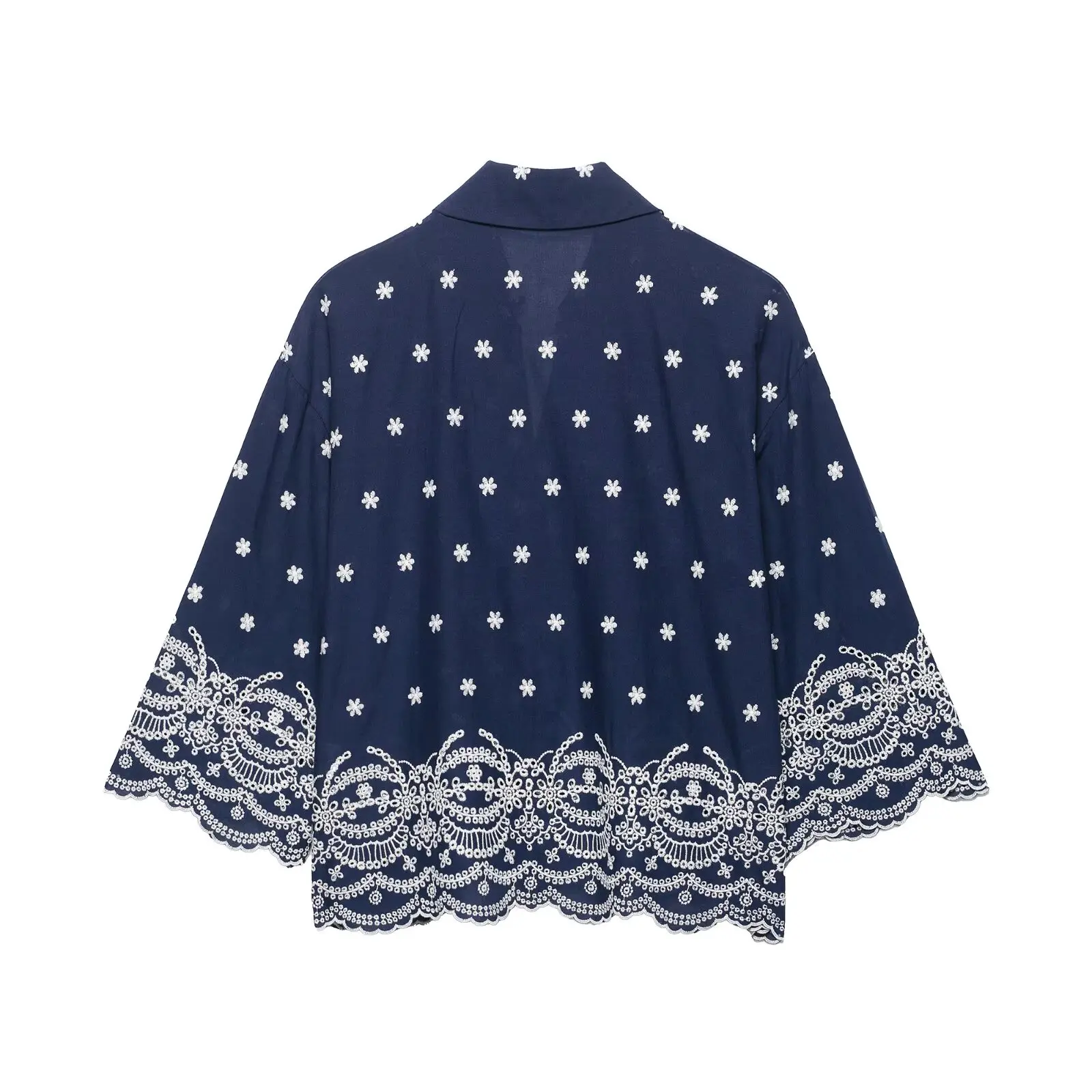 Mode Stickerei Hemd 2 Stück Set Frauen 2025 Neue Frühling Herbst Langarm Revers Hemd + Hohe Taille Lose Breite bein Hosen