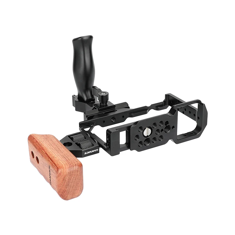 Telaio completo per armatura protettiva con gabbia per fotocamera CAMVATE con impugnatura superiore NATO a sgancio rapido e impugnatura in legno lato sinistro per Sony ZV-E10