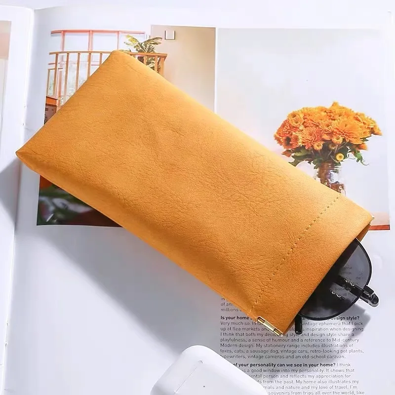 Portable Glasses Pouch Sunglasses Storage Bag  Anti-Crush Velvet Automatic Closure Shrapnelhigh-Grade Leather
