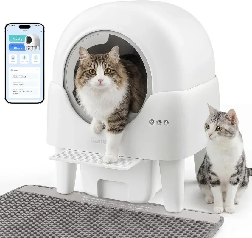 Automatic Litter Box, Self Cleaning Litter Box with APP Control, Large Capacity Cat Robot for Multiple Cats, 5 Safety Sensors,