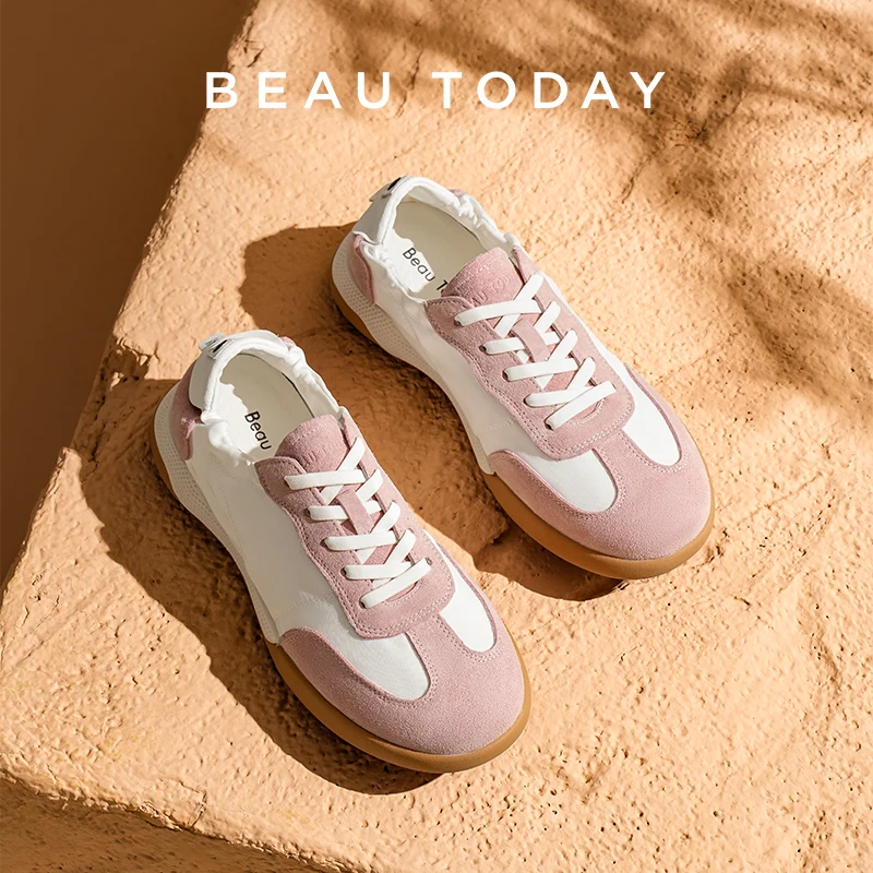 

BEAUTODAY Casual Sneakers Women Suede Leather Patchwork Round Toe Trainers Ladies Sports Shoes Handmade 29851
