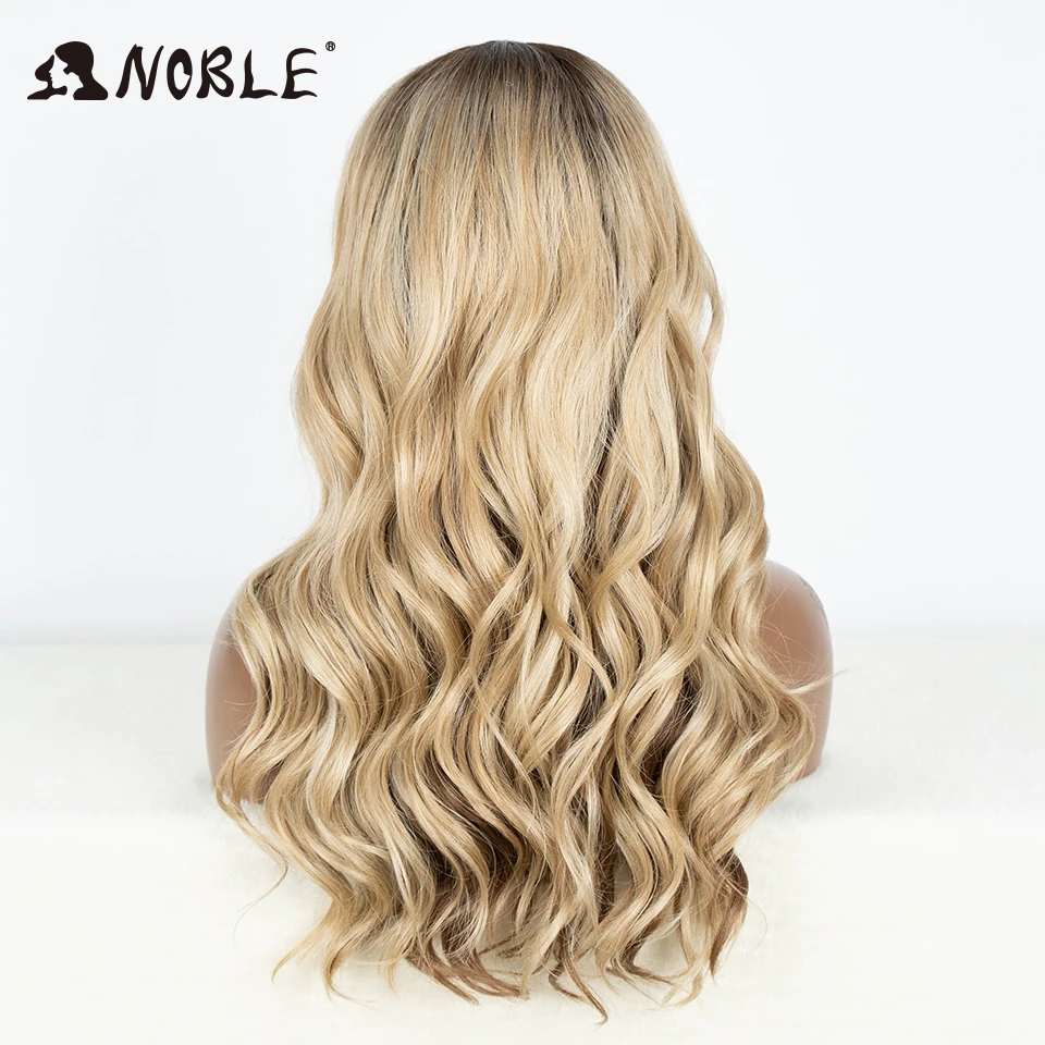 Peruca dianteira sintética ondulada longa do laço para mulheres, cabelo do bebê, ombre, louro, cosplay, nobre, 24"