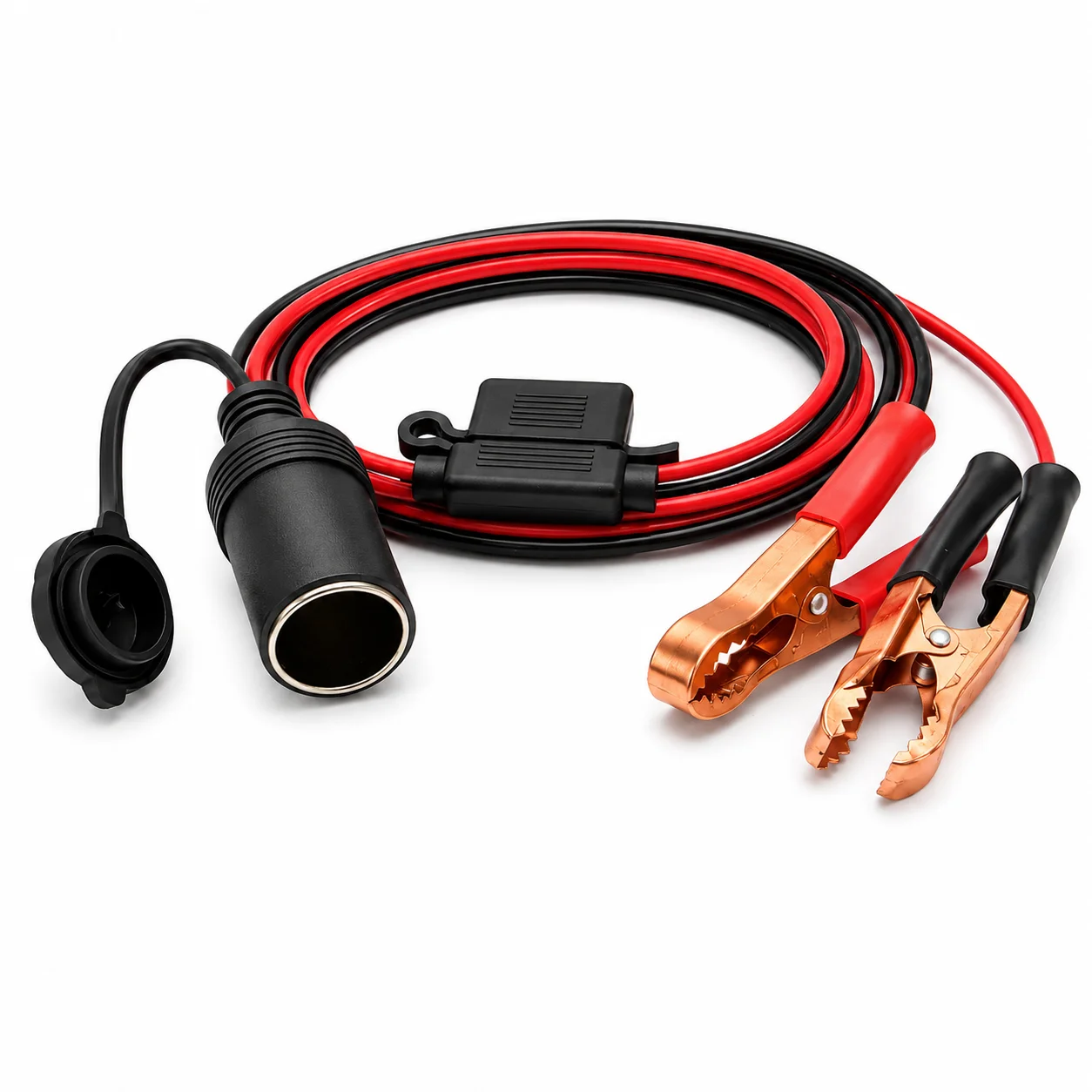12V/24V Battery Alligator Clips to Cigarette Lighter Female Socket Cable, 16AWG Fused Power Adapter for Car RV Boat