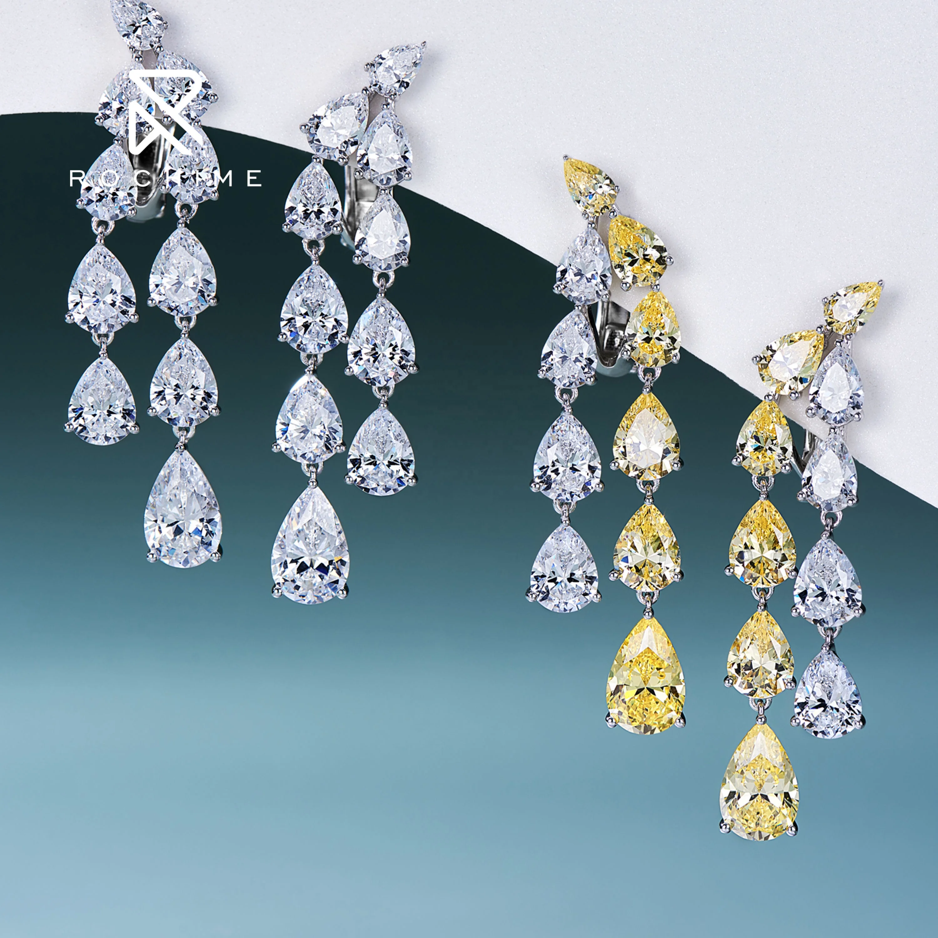 Rochime-pendientes de diamante amarillo brillante para mujer, de lujo, Plata de Ley 925, chapado en oro, circonita, joyería fina