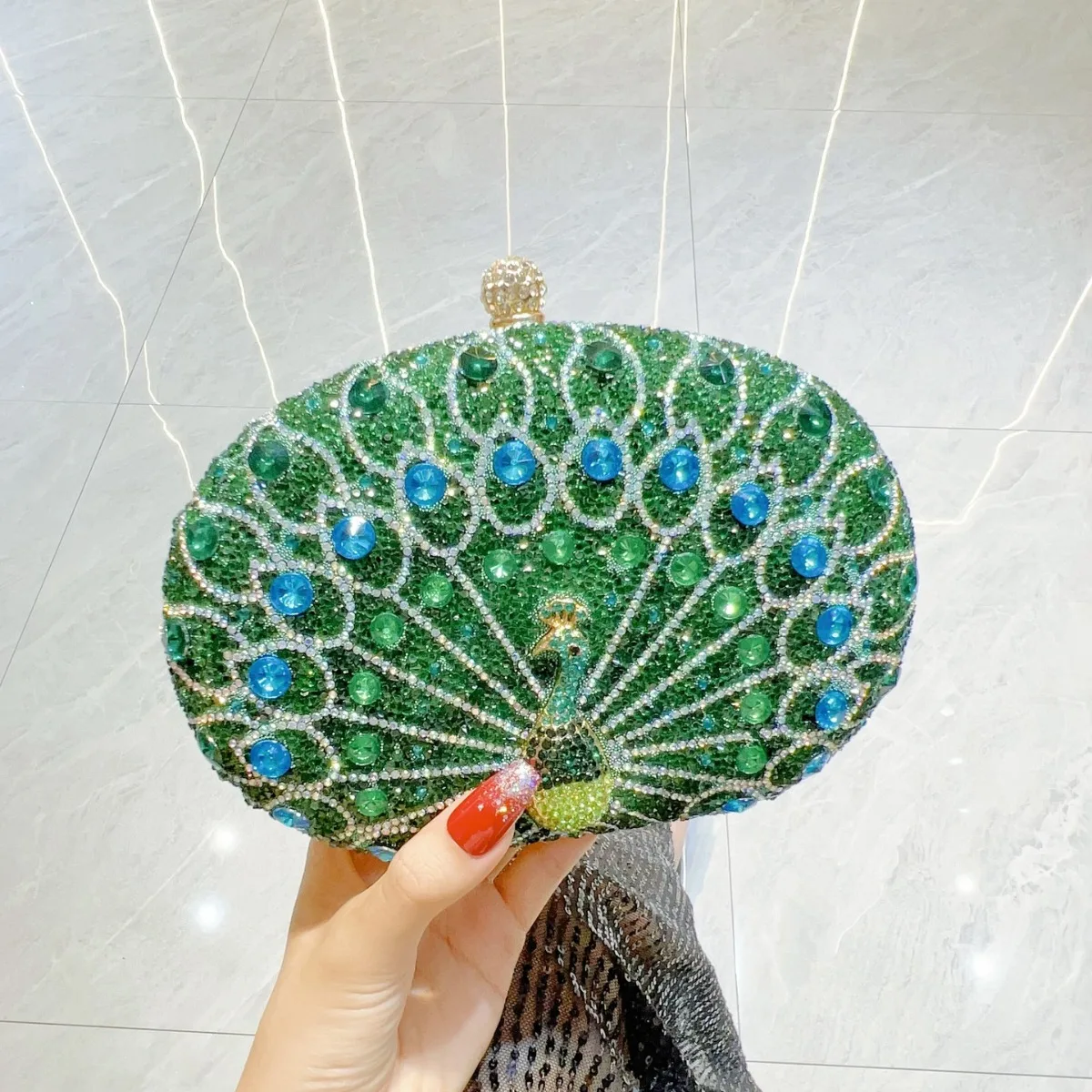 

New Peacock Diamond-Encrusted Clutch Bag Retro Style Party Bag Birthday Wedding Shoulder Crossbody Evening Bag