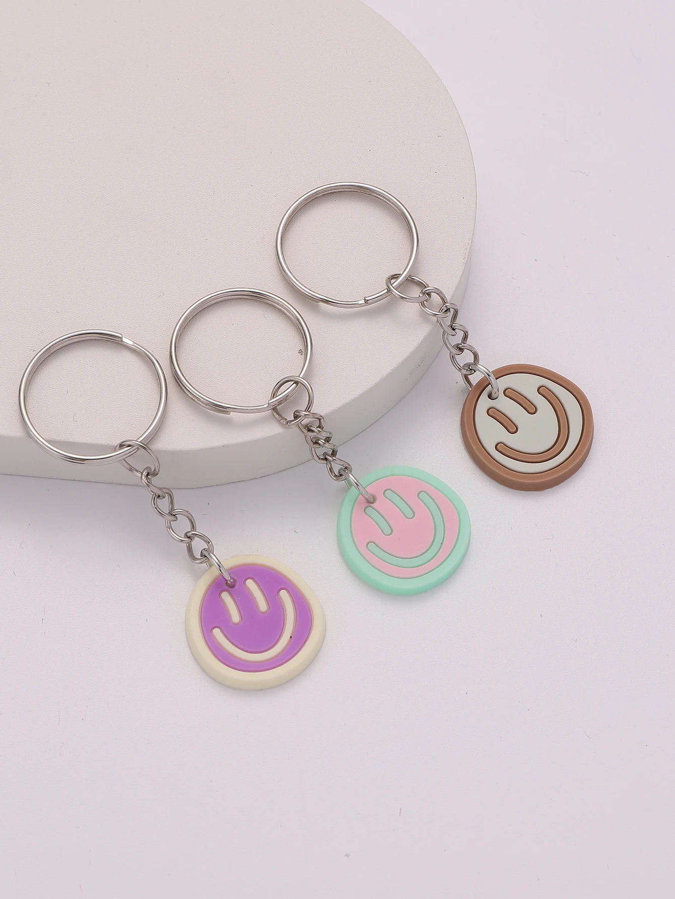 18pcs Cartoon Smile Face Keychain - Cute PVC Key Ring for Purse, Bag, Backpack - Perfect Charm Ideal Birthday Party Favors Gift