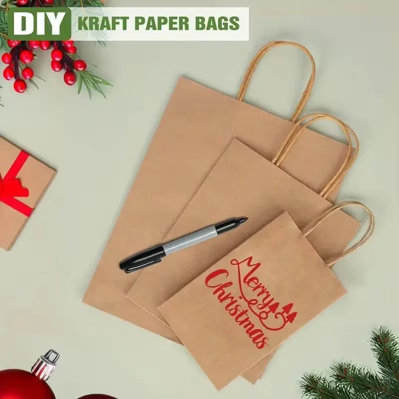 

75/300 шт. в упаковке, 3 разных размера, крафт-пакеты с ручками (8/10/13 дюймов, 25 шт. каждого размера), оптовая упаковка — идеально для мелких товаров