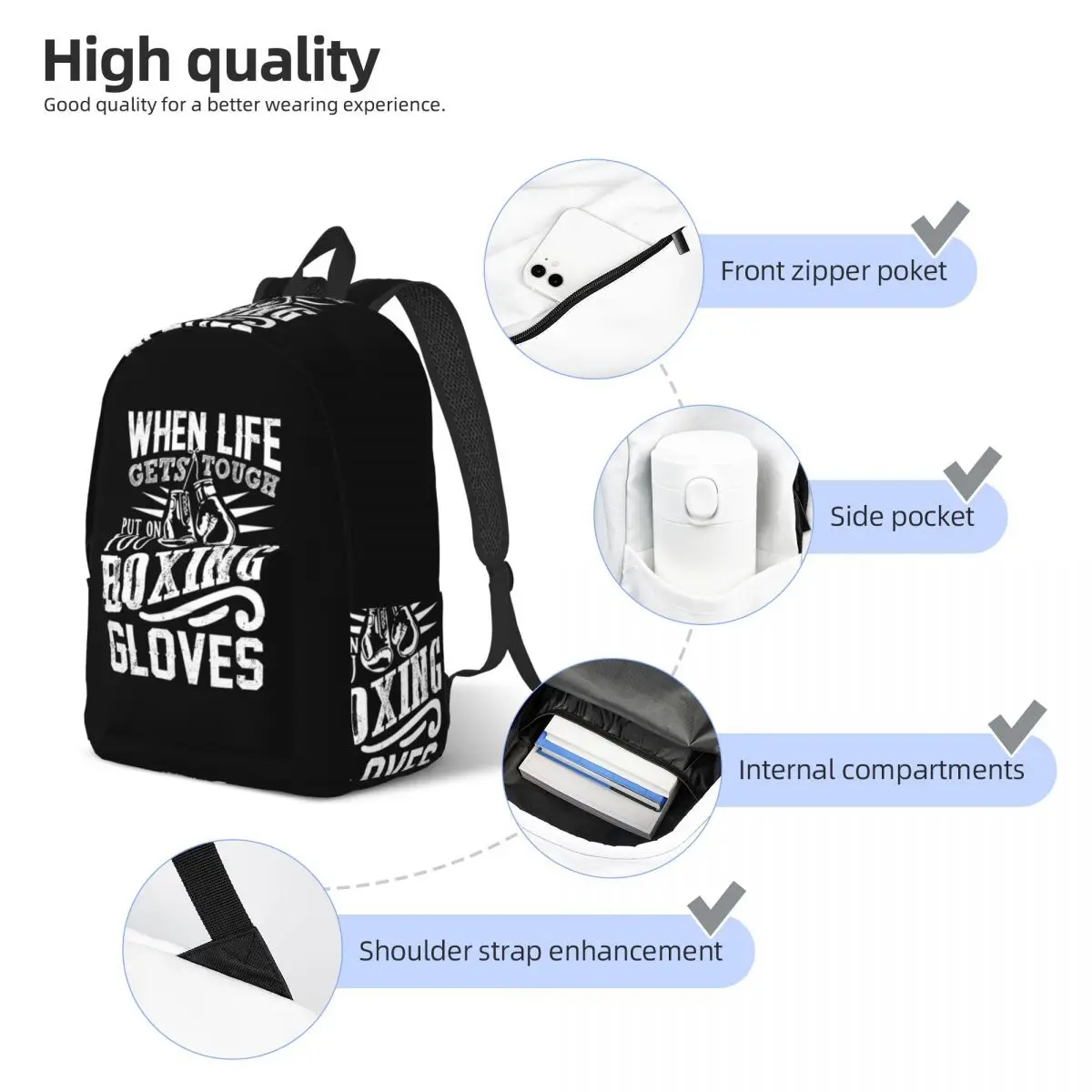 Guantoni da boxe Zaino per studenti Borsa da scuola Zaino da viaggio per escursionismo per borse a tracolla per libri alla moda per ragazzi e ragazze