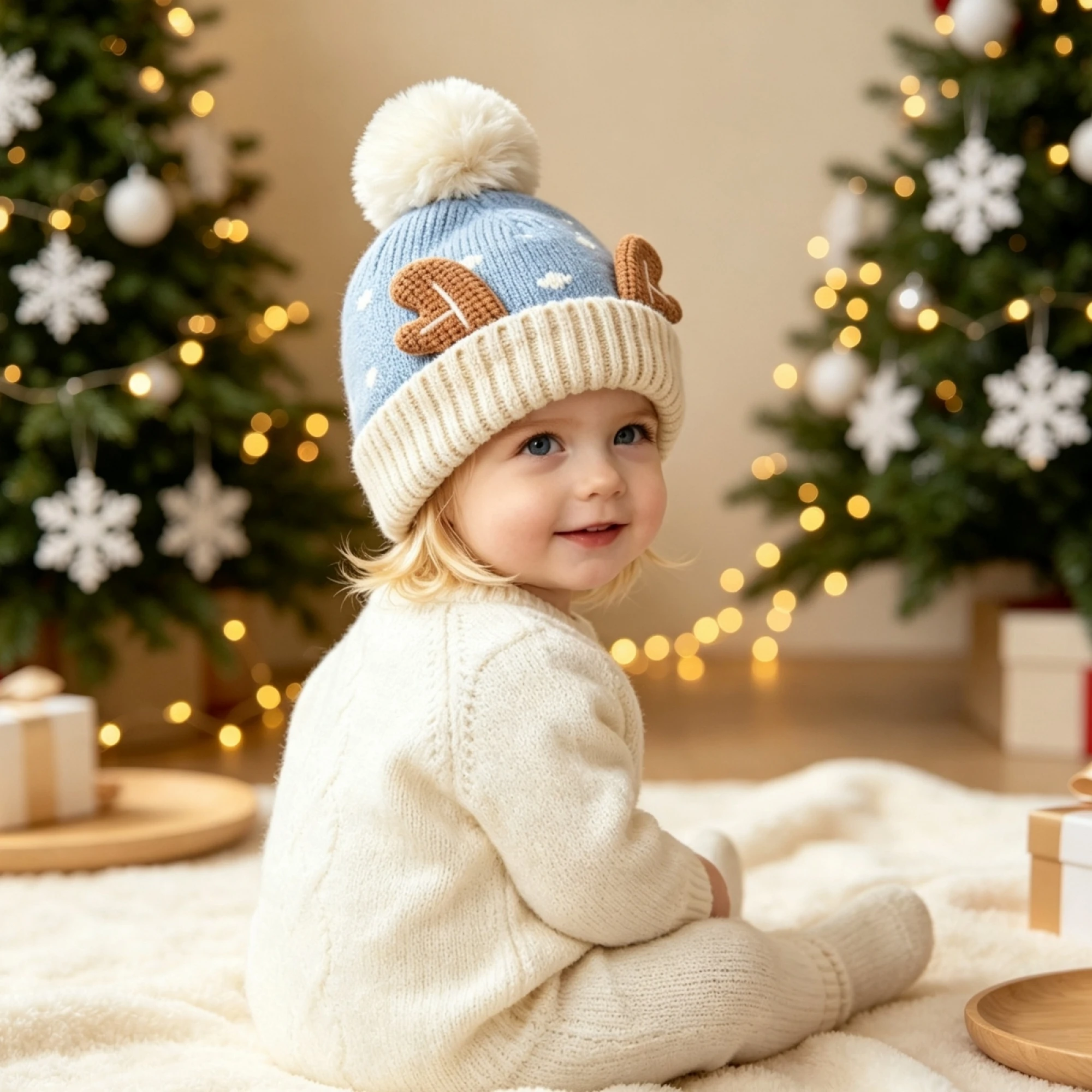 Kids' Reindeer & Snowflake Knit Hat — product detail 9