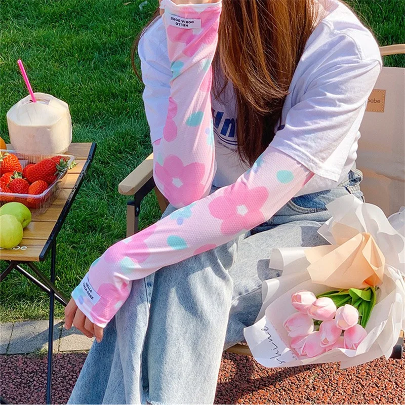 

Flower Sun Protection Sleeve Breathable Colorful Floral Arm Sleeve Elastic Long Loose Oversleeve Outdoor Cycling Sunscreen Glove