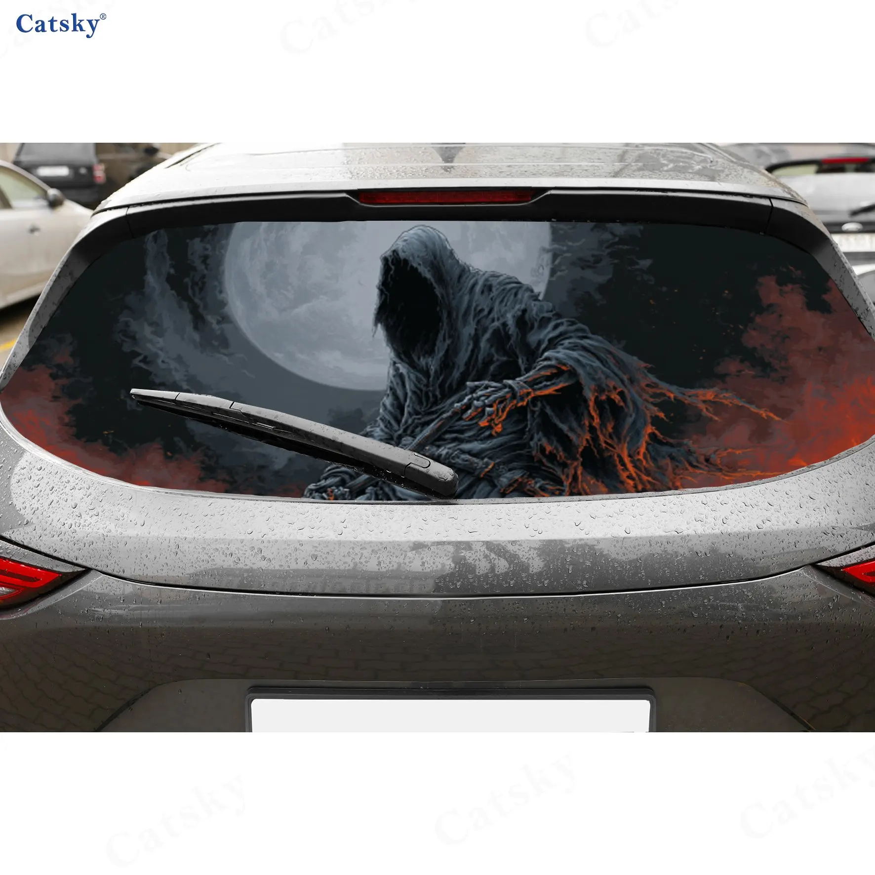 Dark Reaper Dominance PVC Perforated Car Vinyl Wraps, Durable Car Rear Windshield Sticker, Waterproof Car Rear Window Decal, Pri