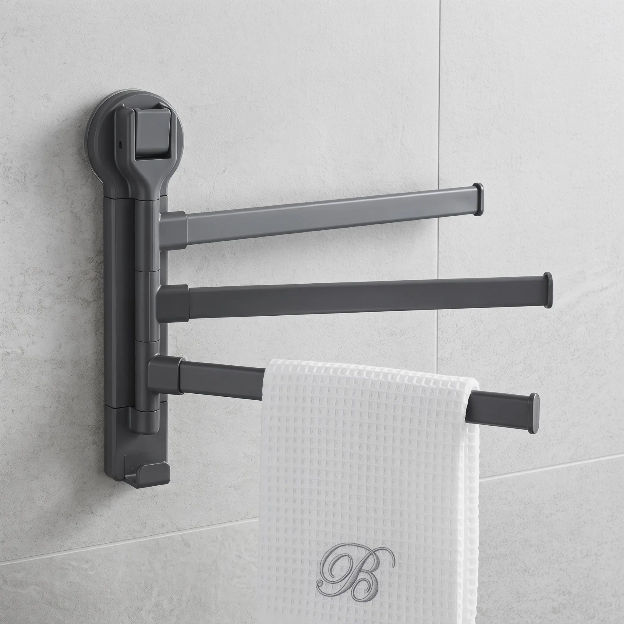 3-Bar Suction Cup Rotating Towel Rack Space Saving Wall Mounted Swivel Bathroom Kitchen Hand Towel Holder No Drilling