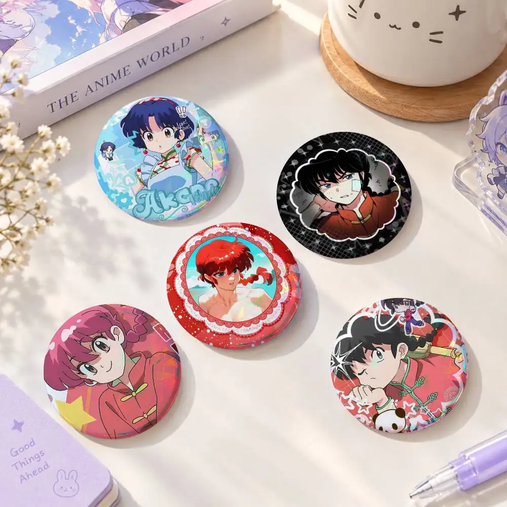 Anim-e Ranm-a 2 1 Cute Cool Round Pin Badge Set For Anime Game Music Cartoon Fans Backpack Denim Jacket Hat Decoration