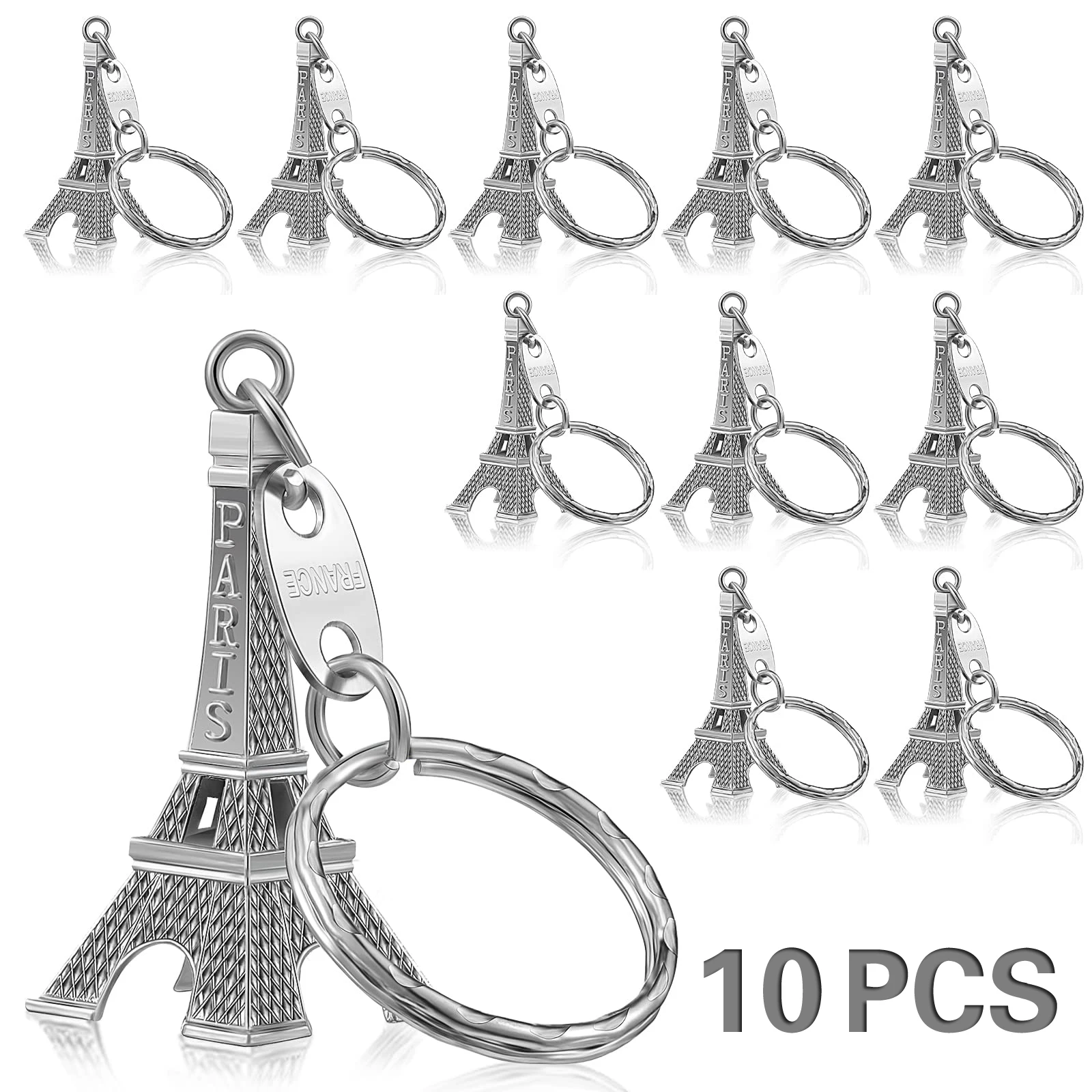 10Pcs 3Colors Eiffel Tower Key Chain Key Ring Car Motorcycle Keychain Height Metal Creative Model Keyring For Christmas Gift