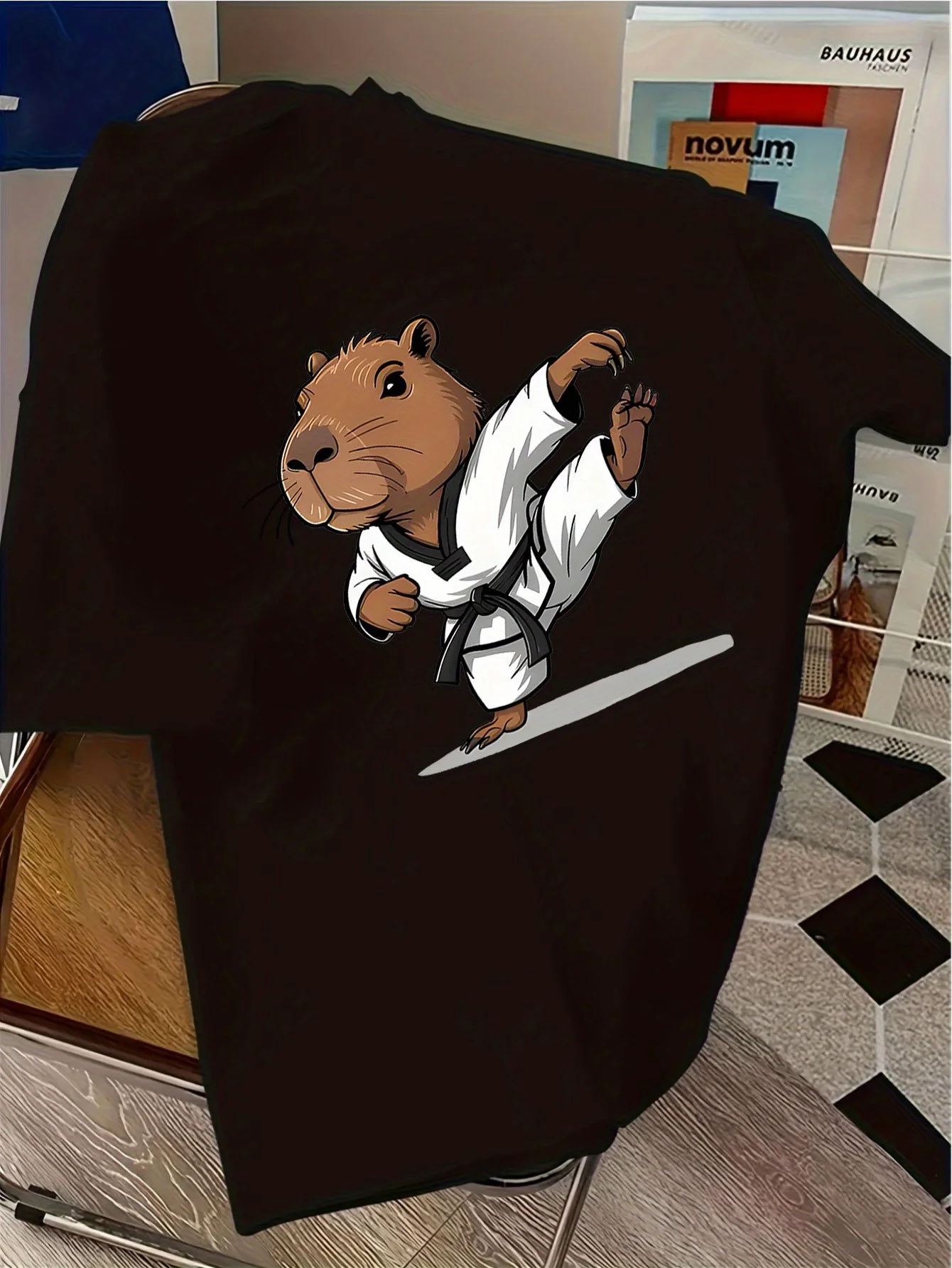 Camiseta de boxeo con diseño de castor de dibujos animados, conjunto deportivo de verano para hombre, top de manga corta, ropa deportiva transpirable, ropa de calle de moda Harajuku.