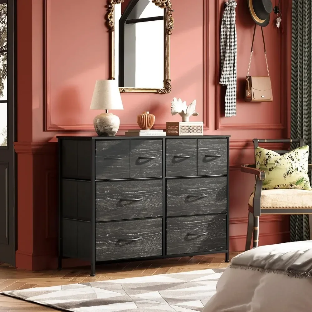 

Dresser for Bedroom with 8 ,Wide Fabric for Storage,Chest of Drawers,Charcoal Black Wood Grain Print Vanity Desk