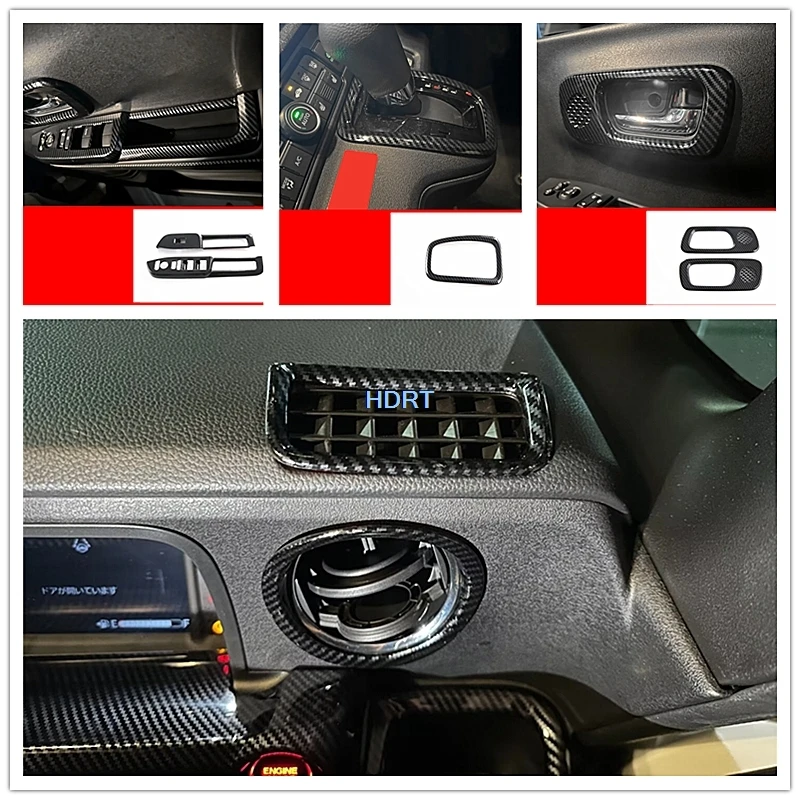 Car Styling Carbon Fibre Interior Gear Shift Window Control Panel Air Vent Outlet Steering Wheel For Honda N-BOX JF5 JF6 2023 +