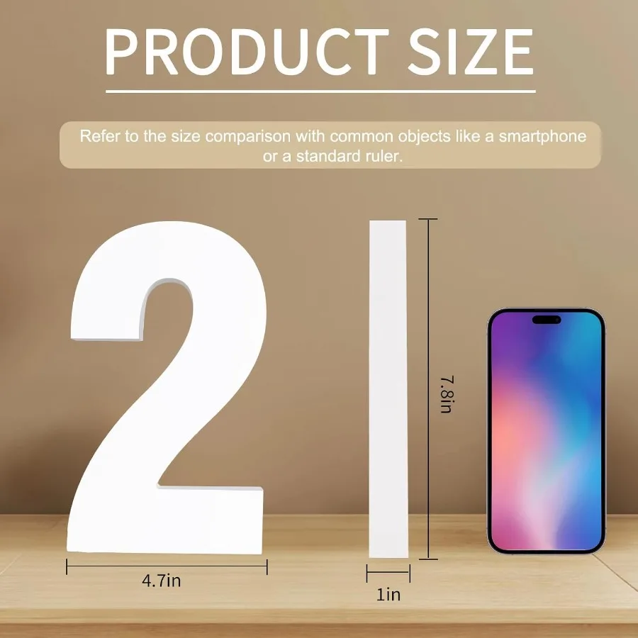 7.8 بوصة أبيض رقم 2 قطعة مركزية للطاولة 09 لتقوم بها بنفسك زينة حفلات أعياد الميلاد الأبيض رقم اثنين لعيد الميلاد وعيد الميلاد والتخرج Br