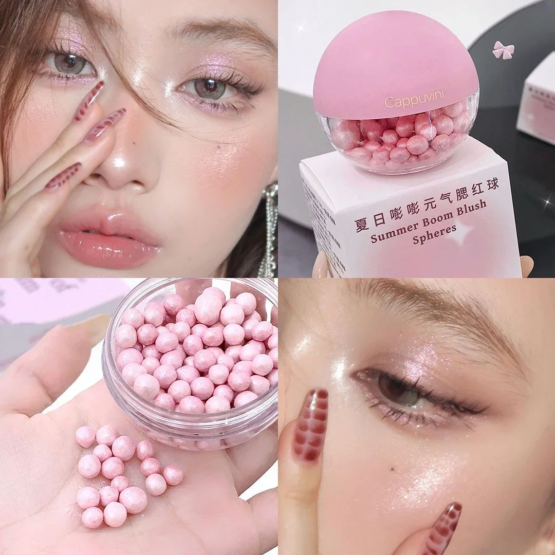 Shimmer Pearl Blush Highlighter Ball Glitter Highlight Palette Pink Brighten Face Natural Contour Cheek Blusher Makeup Cosmetics